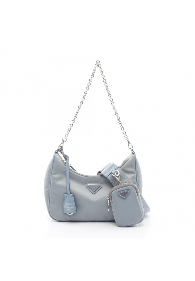Prada Pre-Loved Prada Re-Edition 2005 2WAY chain shoulder bag Nylon Blue gray
