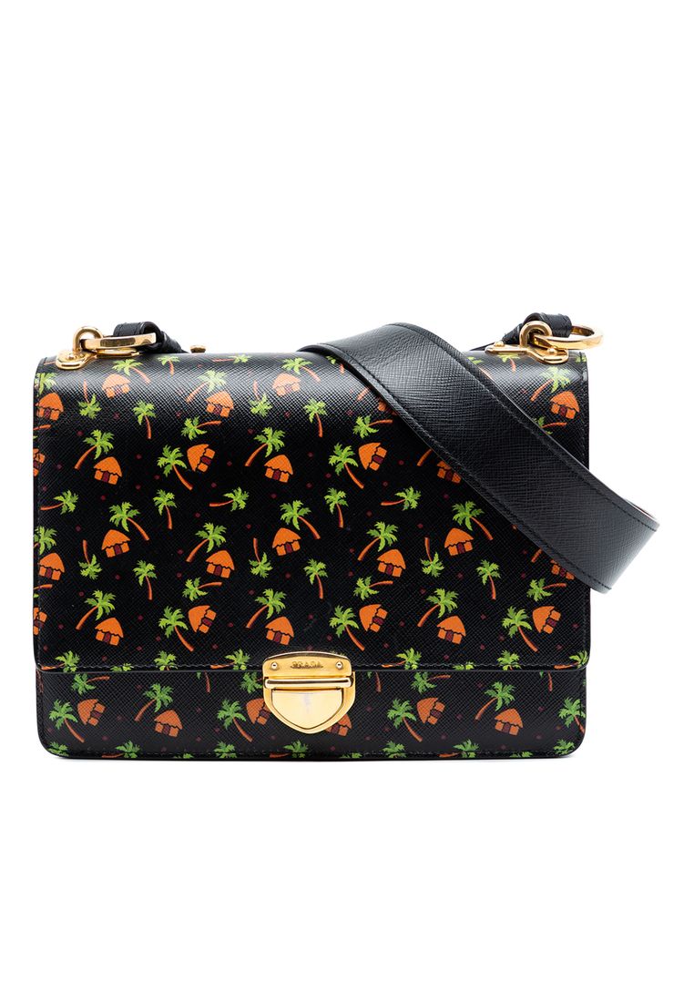 Prada Pre-Loved Prada Saffiano Palm Tree And Hut Print Flap Crossbody