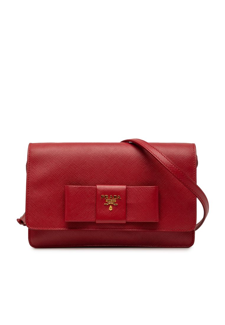 Prada Pre-Loved Prada Saffiano Lux Bow Wallet On Strap