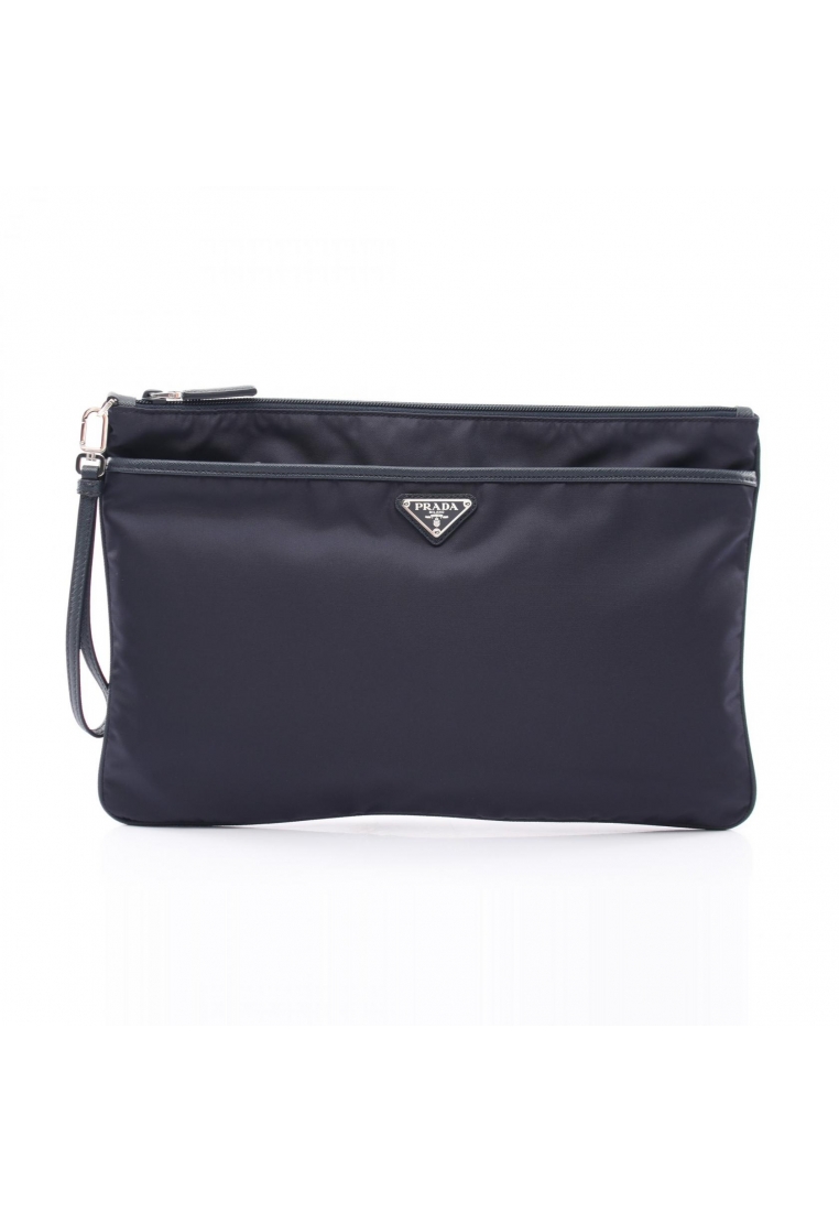 Prada Pre-Loved Prada TESSUTO＋SAFFIANO Clutch bag Nylon Saffiano leather Navy