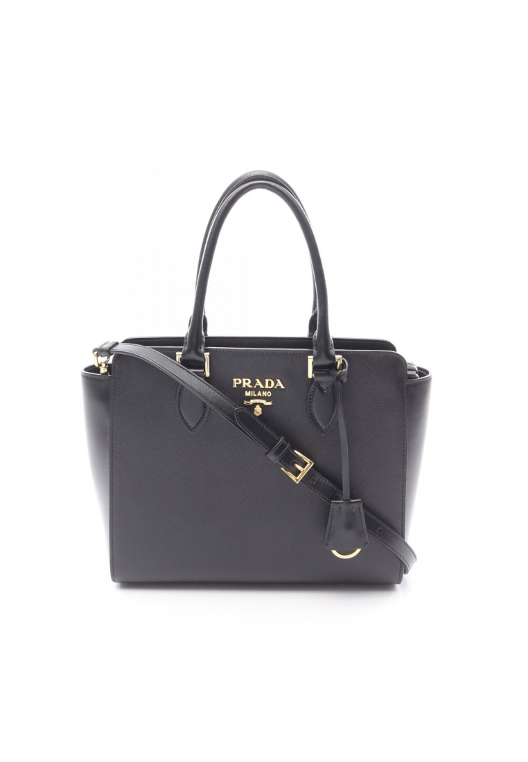 PRADA Pre-Loved Prada SAFFIANO +SOFT CALF Handbag Saffiano leather black 2WAY