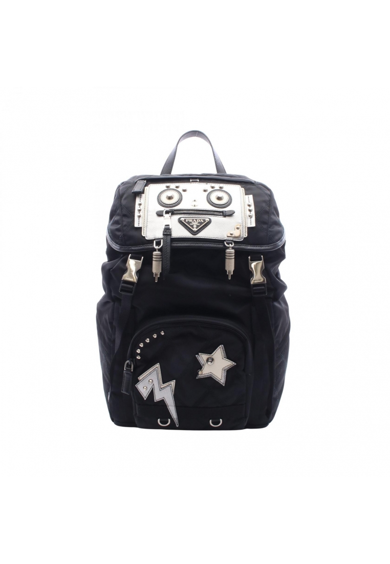 Prada Pre-Loved Prada Robot motif Backpack rucksack Nylon leather black Silver off white