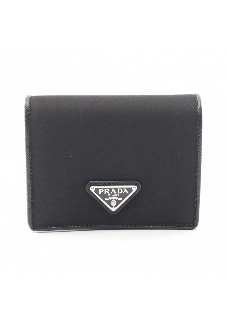 PRADA Pre-Loved Prada TESSUTO Bi-fold wallet Nylon Saffiano leather black