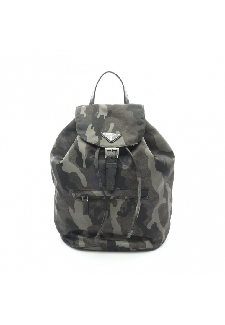 PRADA Pre-Loved Prada TESSUTO CAMOUFL Backpack rucksack Nylon Saffiano leather gray green multicolor