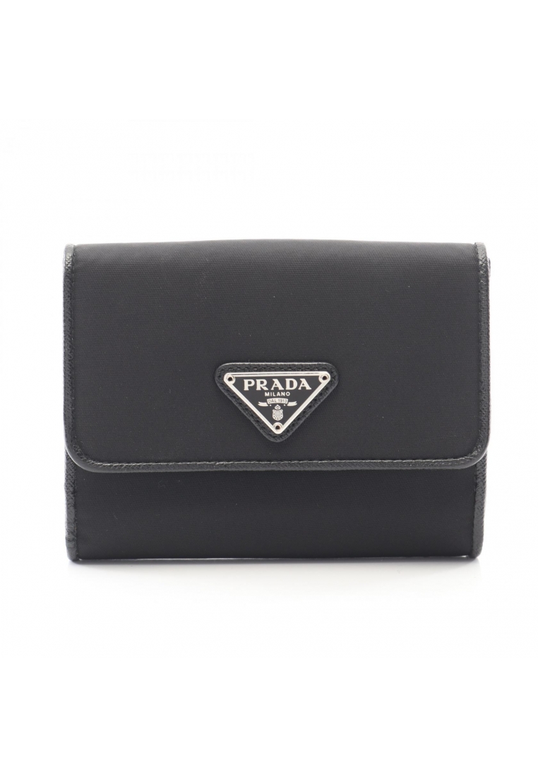 PRADA Pre-Loved Prada TESSUTO Bi-fold wallet W hook wallet Nylon Saffiano leather black