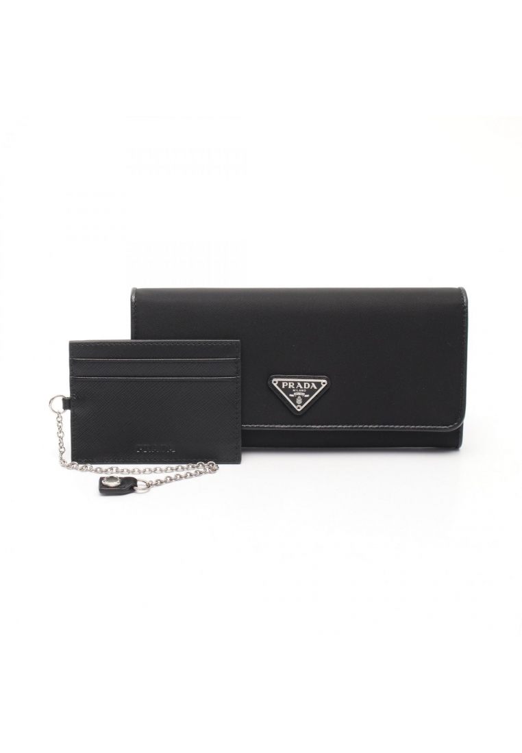 PRADA Pre-Loved Prada TESSUTO Bi-fold Long Wallet Nylon leather black