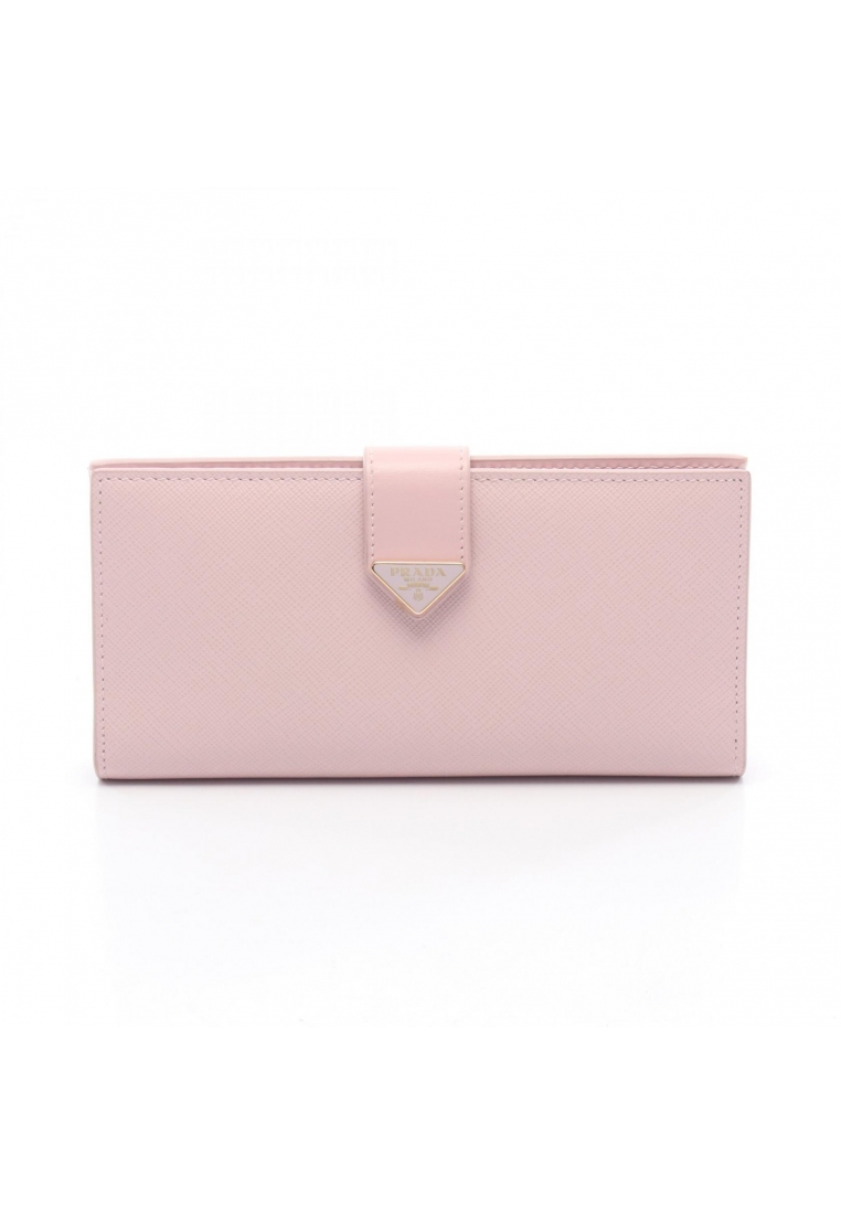 PRADA Pre-Loved Prada SAFFIANO TAB triangle logo Bi-fold Long Wallet Saffiano leather Light pink