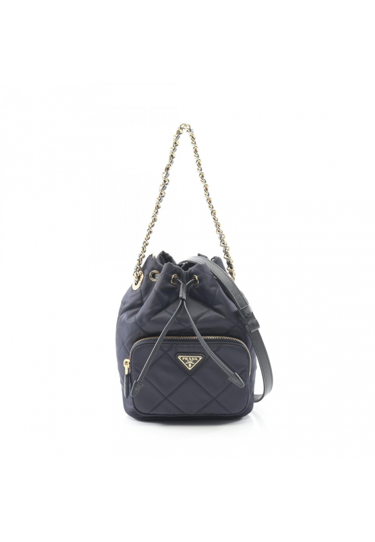 Prada Pre-Loved Prada duet Re-Nylon bucket bag chain handbag Nylon Saffiano leather Navy 2WAY
