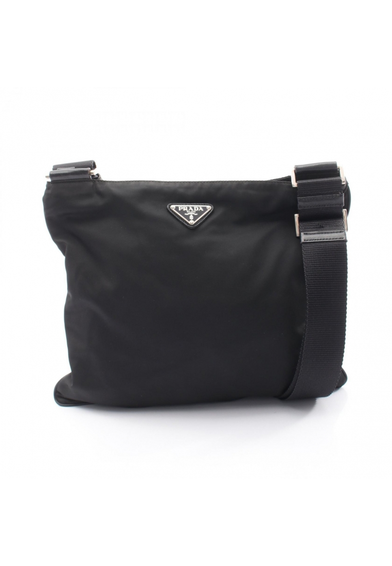 Prada Pre-Loved Prada triangle logo Shoulder bag Nylon Saffiano leather black