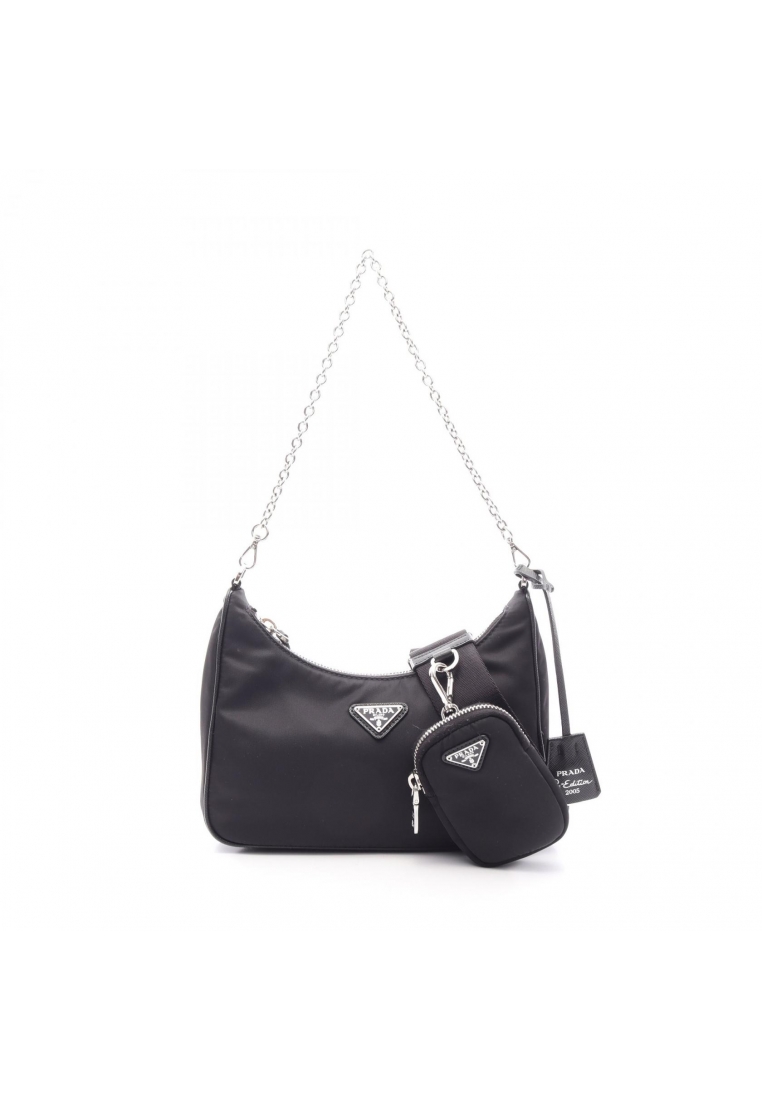 Prada Pre-Loved Prada Re-Edition 2005 2WAY chain shoulder bag Nylon Saffiano leather black