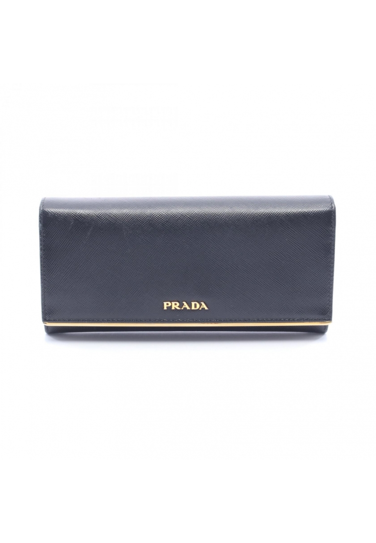 PRADA Pre-Loved Prada Bi-fold Long Wallet Saffiano leather black