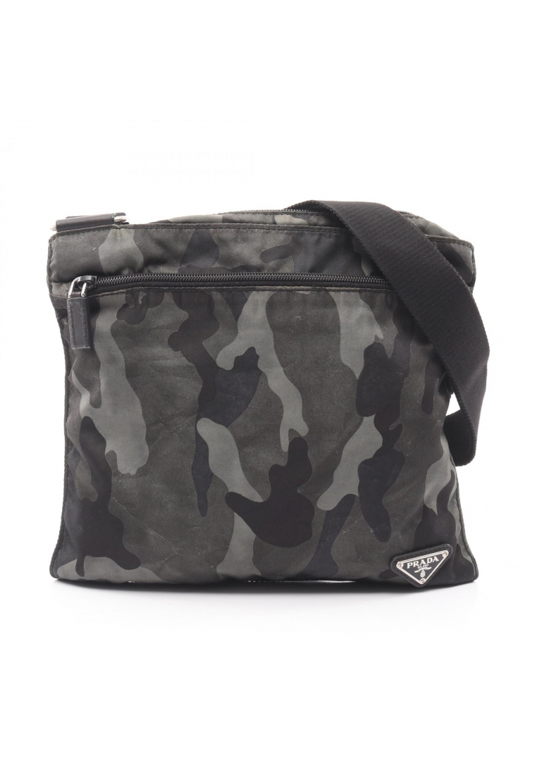 PRADA Pre-Loved Prada Shoulder bag camouflage Nylon Dark green multicolor prada logo plate