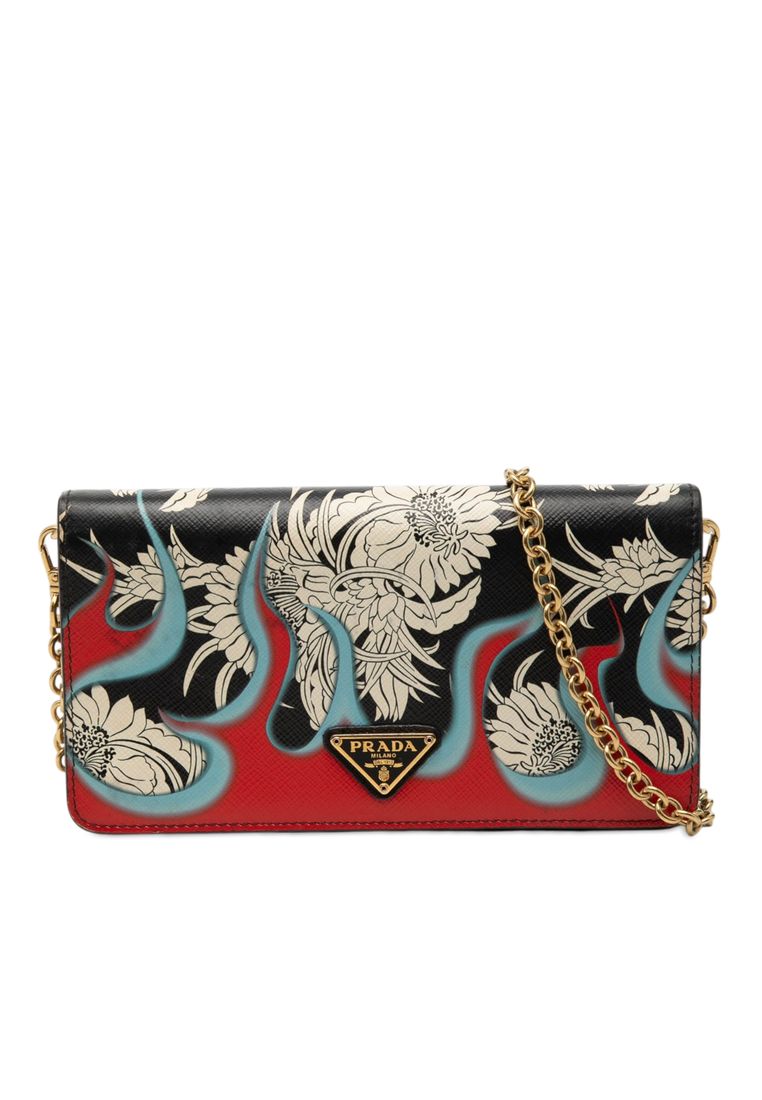 Prada Pre-Loved Prada Saffiano Floral Flame Print Wallet On Chain