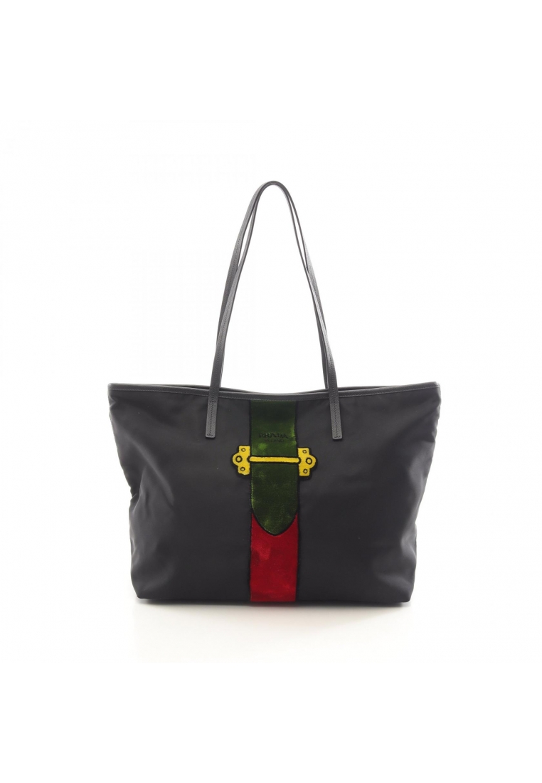 Prada Pre-Loved Prada Caillet Trompe-l'oeil Shoulder bag tote bag Nylon Saffiano leather black multi