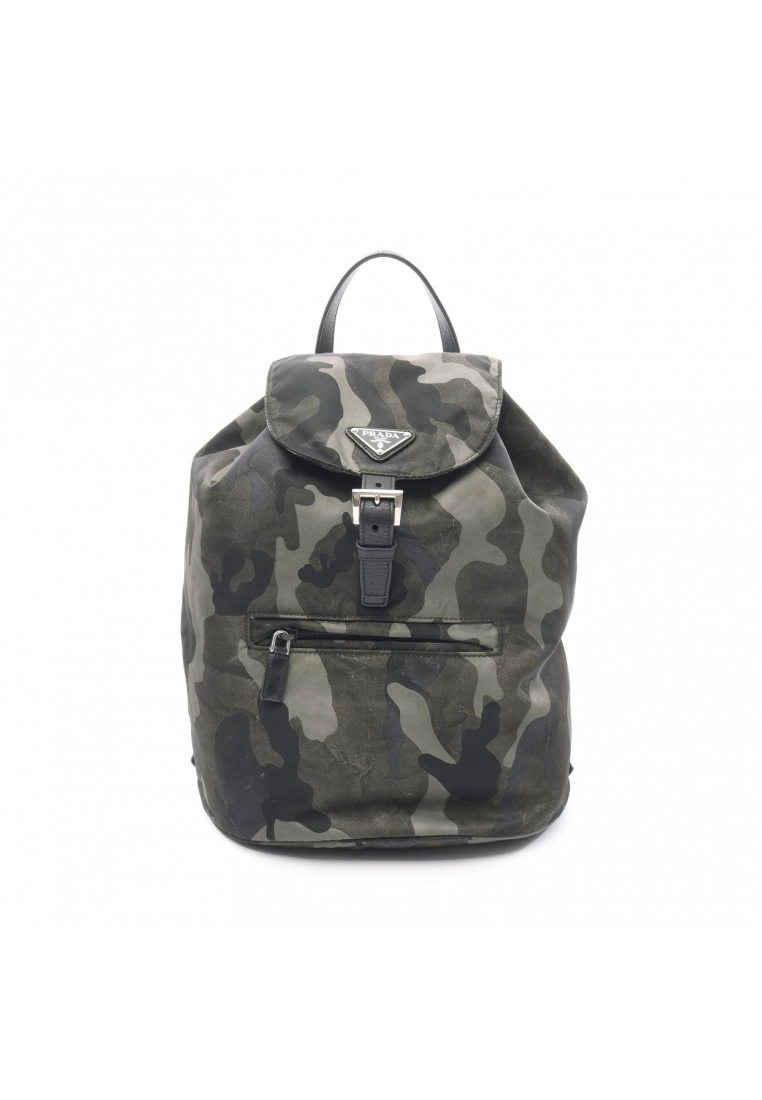 PRADA Pre-Loved Prada Backpack rucksack camouflage Nylon Saffiano leather gray green multicolor