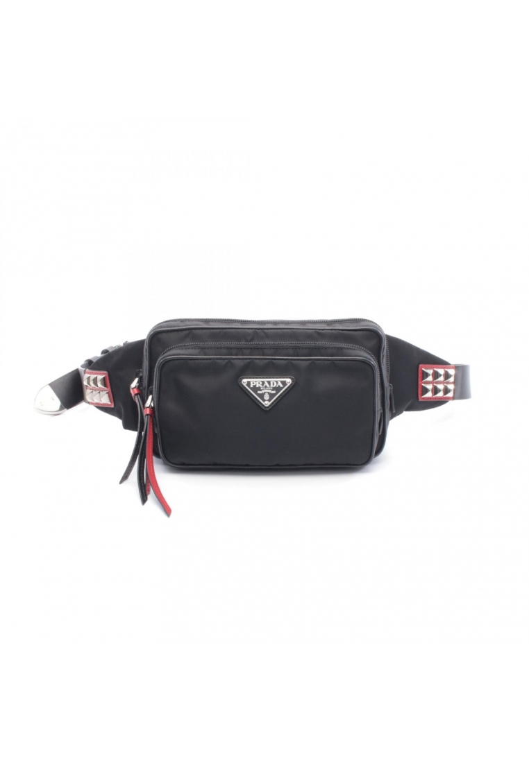 Prada Pre-Loved Prada studs belt bag body bag waist bag Nylon leather black Red