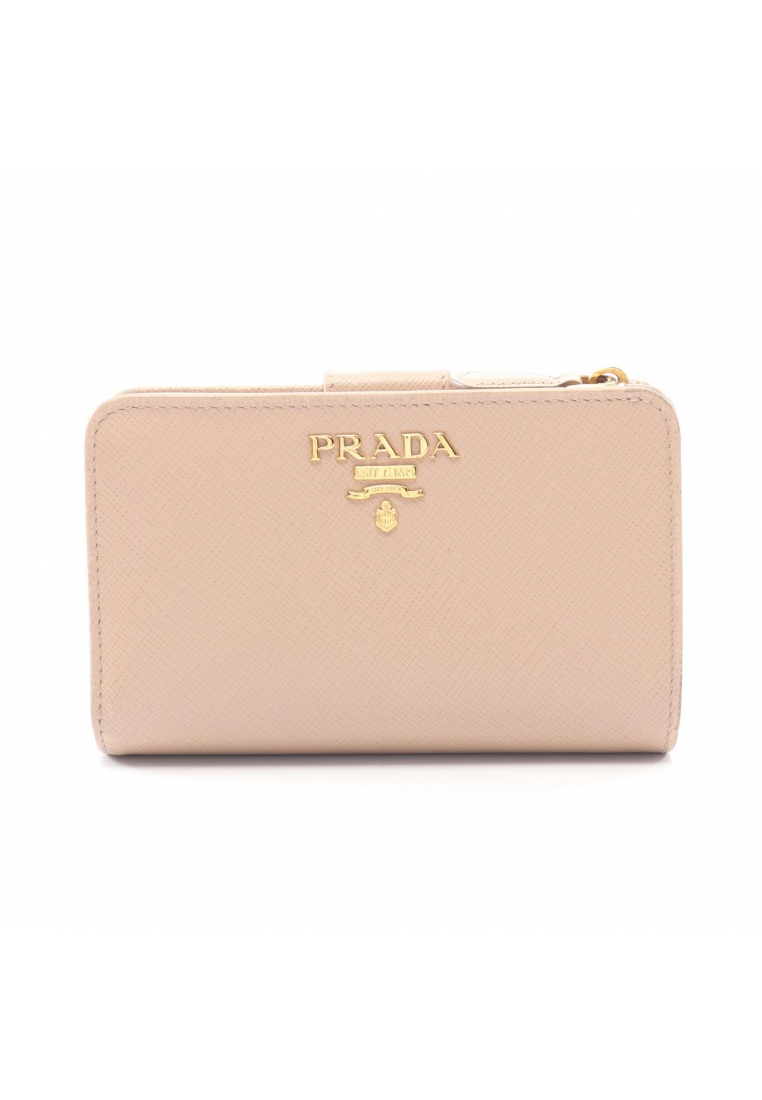 PRADA Pre-Loved Prada SAFFIANO METAL Bi-fold wallet Saffiano leather beige