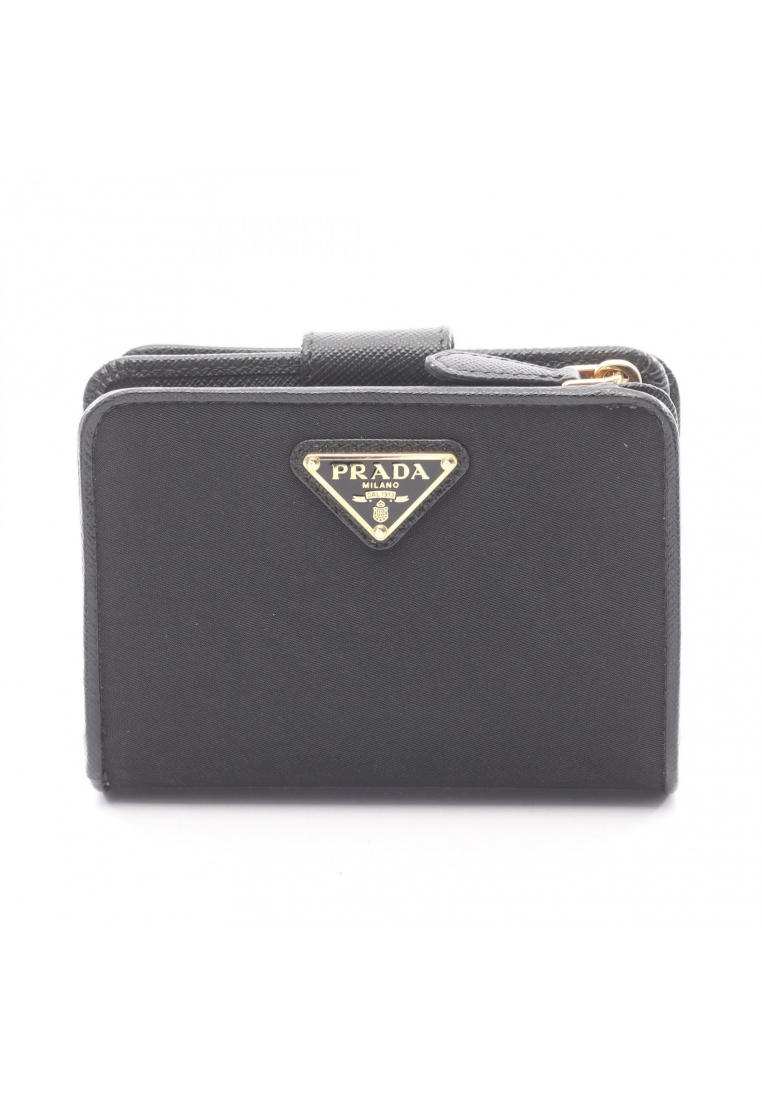 PRADA Pre-Loved Prada PORTAF PICCOLO LAMPO Bi-fold wallet nylon canvas leather black