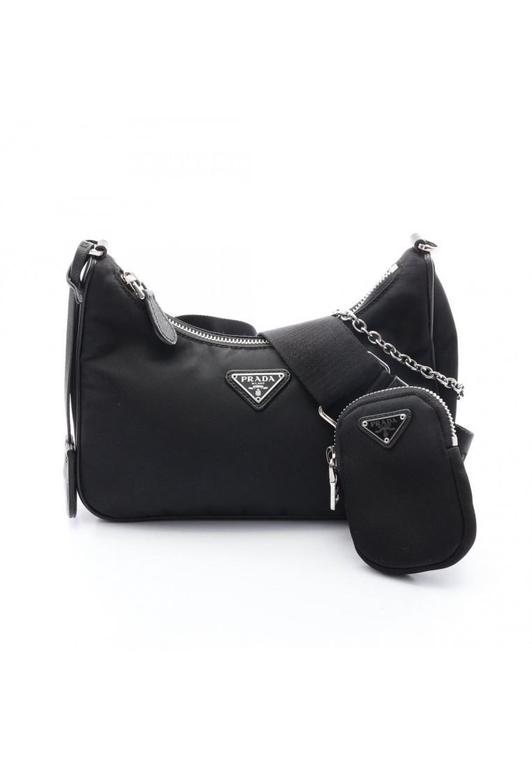 Prada Pre-Loved Prada Re-Edition 2005 2WAY chain shoulder bag Nylon Saffiano leather black