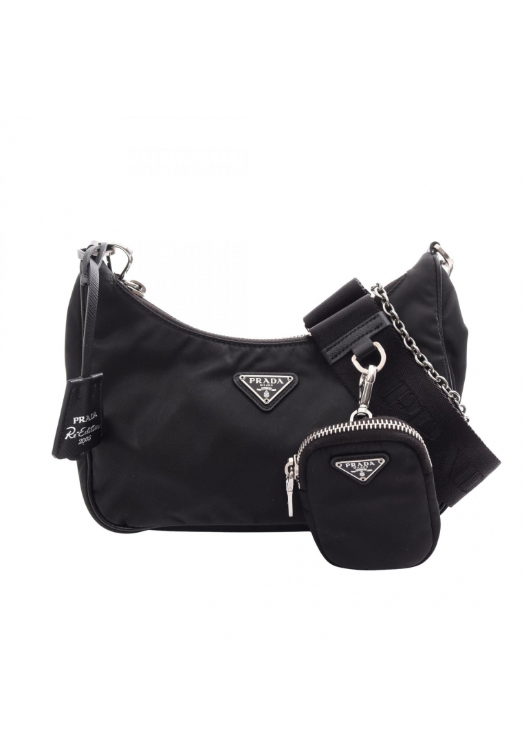 Prada Pre-Loved Prada Re-Edition 2005 2WAY chain shoulder bag Nylon Saffiano leather black