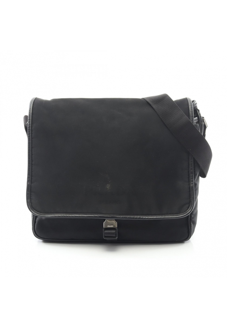 Prada Pre-Loved Prada TESSUTO＋SAFFIANO logo Messenger bag Shoulder bag Nylon Saffiano leather black