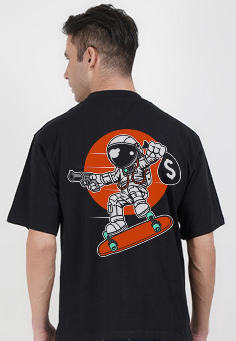 QuirkyT Oversized Astronaut Board Black Cotton Short Sleeve Essential T-Shirt