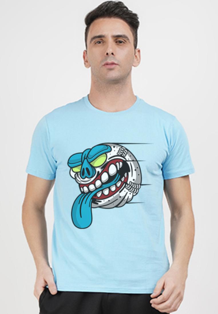 QuirkyT Baseball Graphic Aqua Blue  Cotton Short Sleeve Essential/Workout T-Shirt