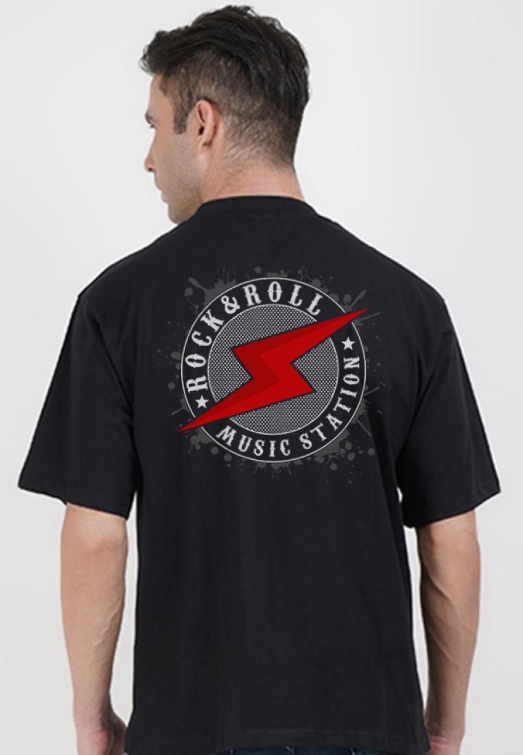 QuirkyT Oversized Electrifying Rock N Roll Black Cotton Short Sleeve Relaxed Tee