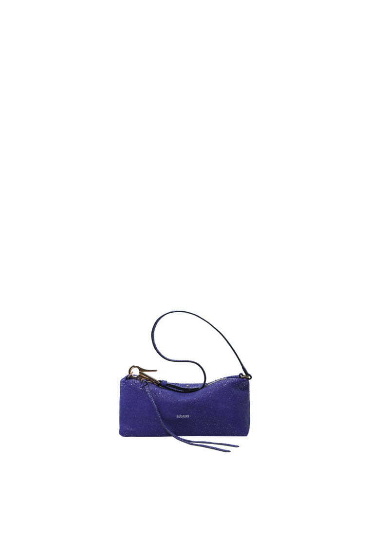 RABEANCO Clip Clutch Bag - Suede Stingray Skin Printed Navy