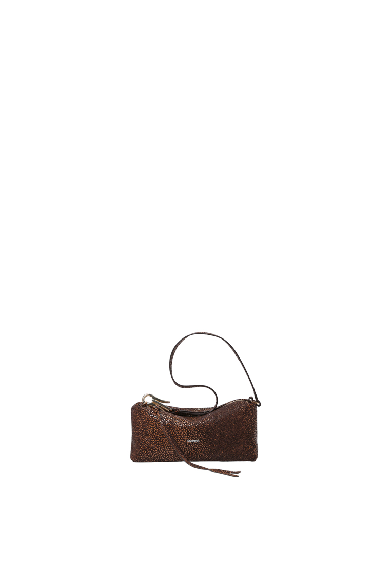 RABEANCO Clip Clutch Bag - Suede Stingray Skin Printed Dark Cacao