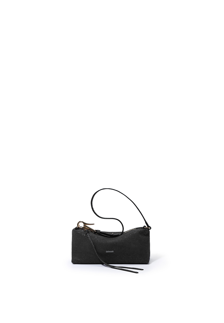 RABEANCO Clip Clutch Bag - Suede Stingray Skin Printed Black