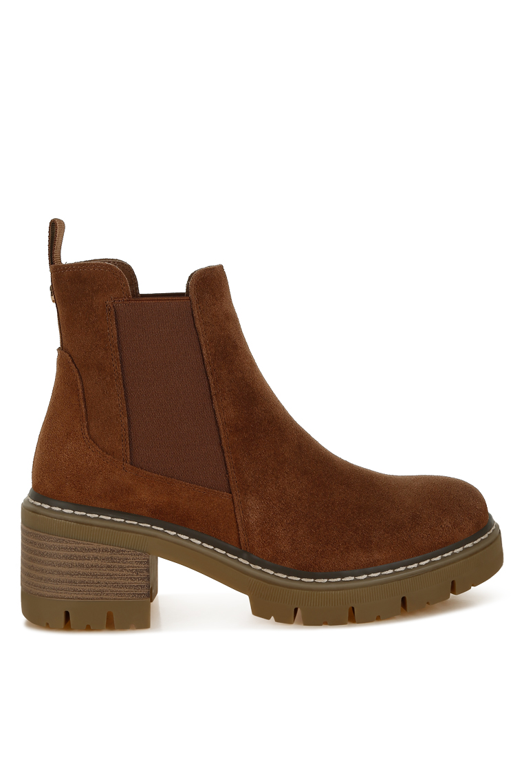 Rag & CO. Suede Chunky Chelsea Boots in Brown