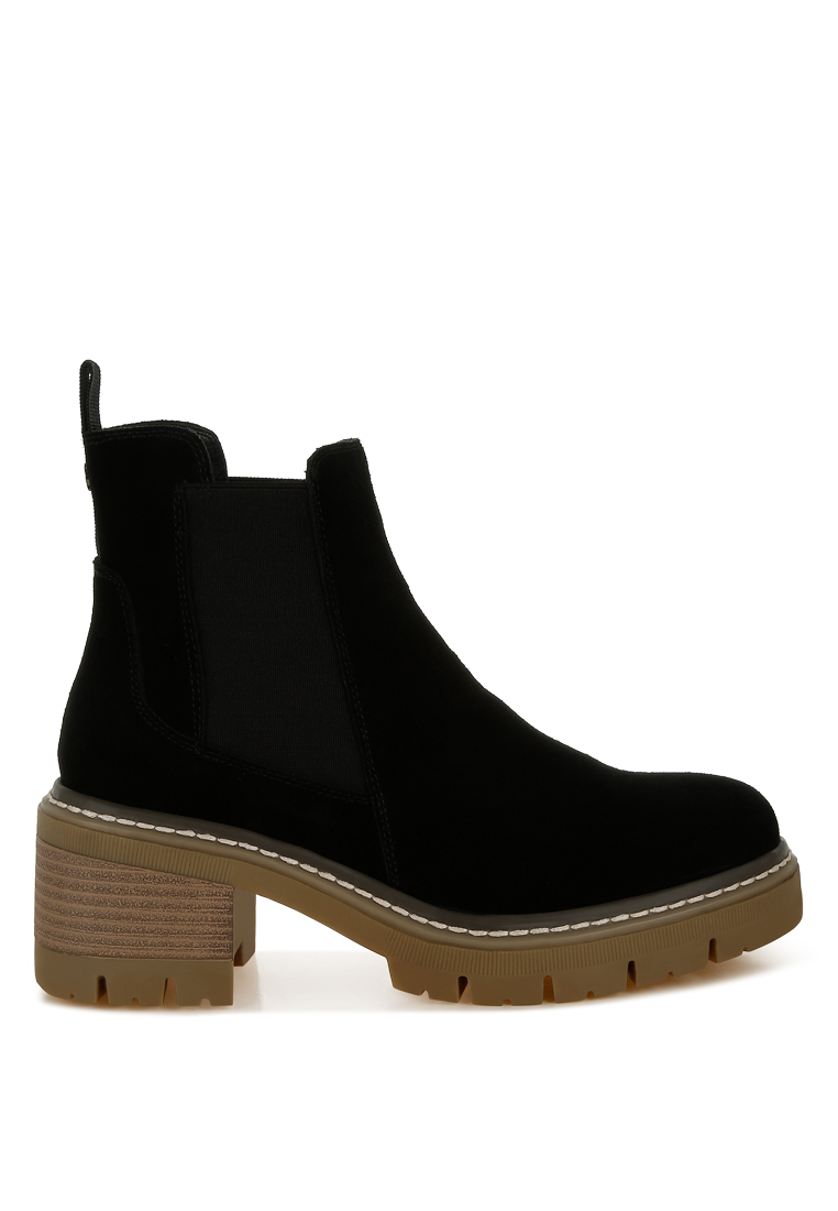 Rag & CO. Suede Chunky Chelsea Boots in Black