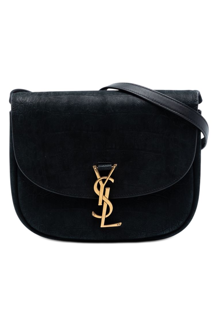 SAINT LAURENT Pre-Loved Saint Laurent Medium Croc Embossed Nubuck Monogram Kaia Crossbody