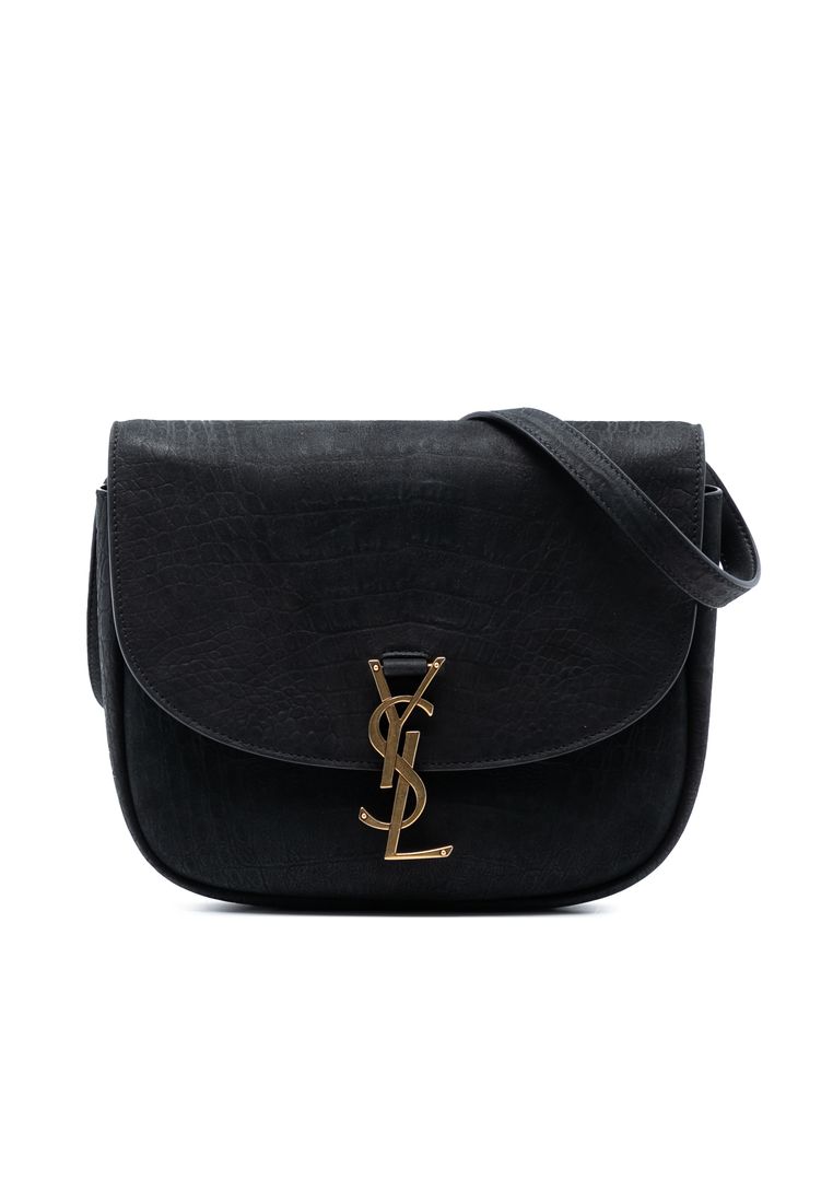 SAINT LAURENT Pre-Loved Saint Laurent Medium Croc Embossed Nubuck Monogram Kaia Crossbody