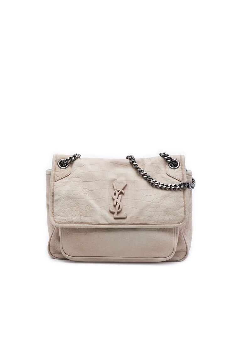 SAINT LAURENT Pre-Loved Saint Laurent Medium Croc Embossed Nubuck Niki