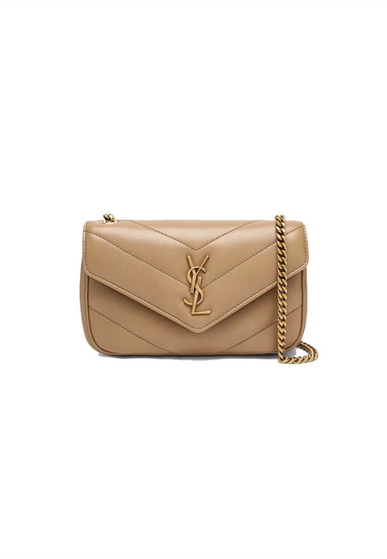 SAINT LAURENT YSL Loulou Mini Chain Bag In Quilted Lambskin Beige 821749AAEAX