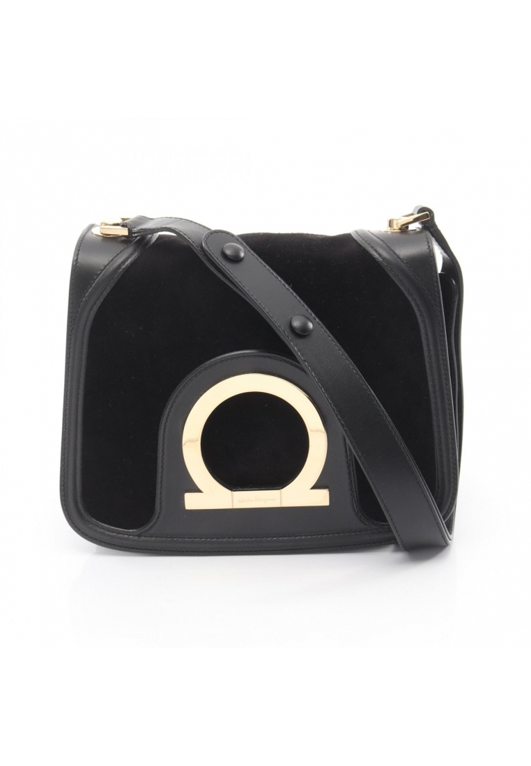 Salvatore Ferragamo Pre-Loved Salvatore Ferragamo Gancini Shoulder bag suede leather black