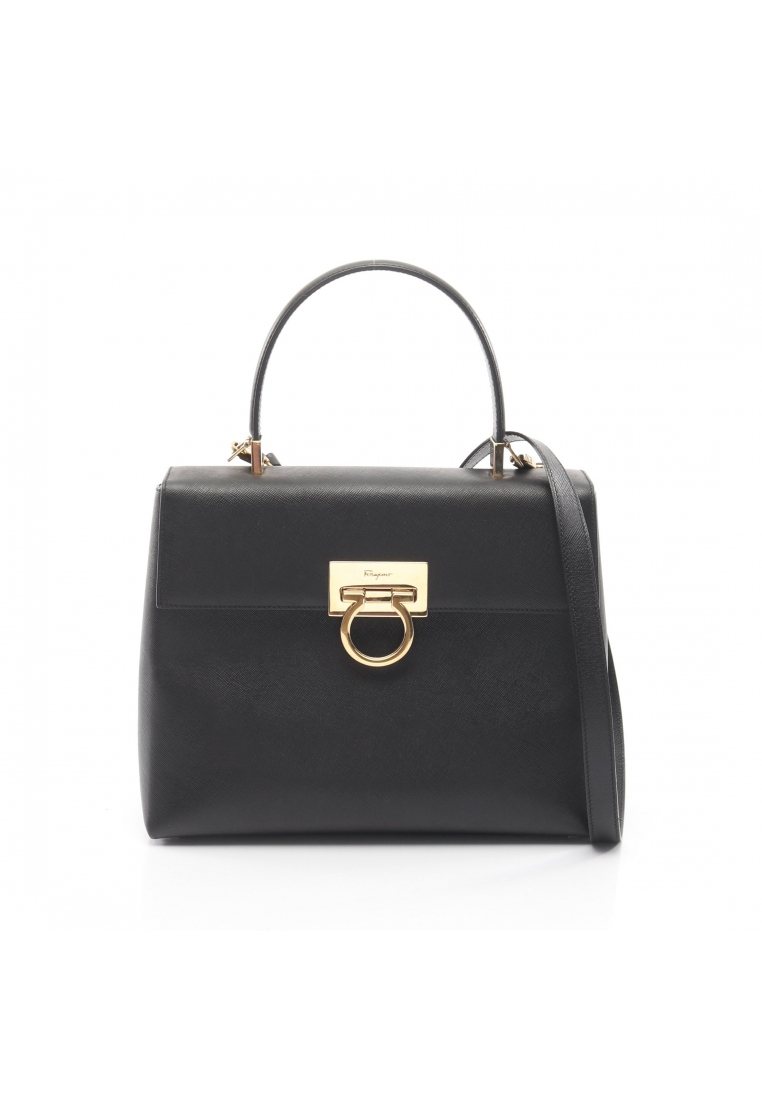 Salvatore Ferragamo Pre-Loved Salvatore Ferragamo Gancini 2WAY Handbag leather black