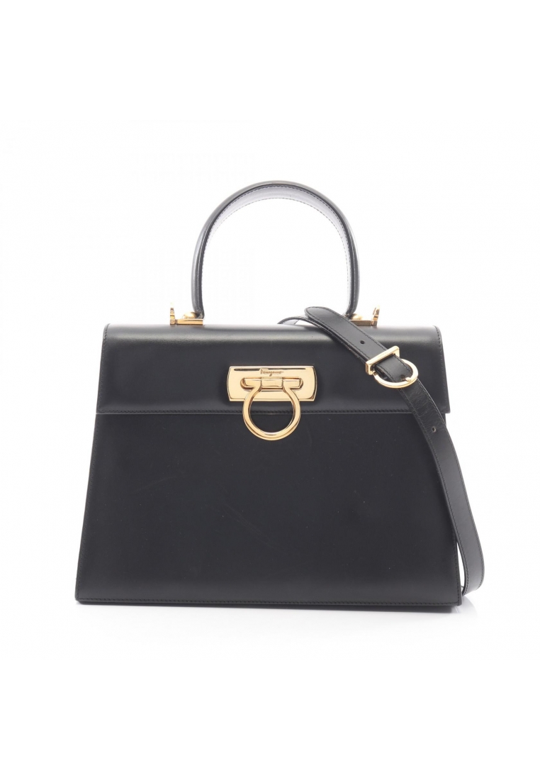 Salvatore Ferragamo Pre-Loved Salvatore Ferragamo Gancini 2WAY Handbag leather black
