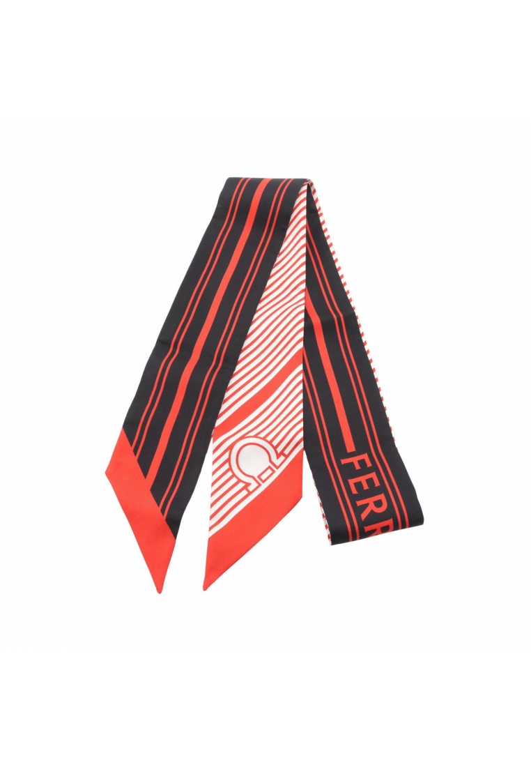 Salvatore Ferragamo Pre-Loved Salvatore Ferragamo Bandeau Gancini stripe scarf silk black Red white