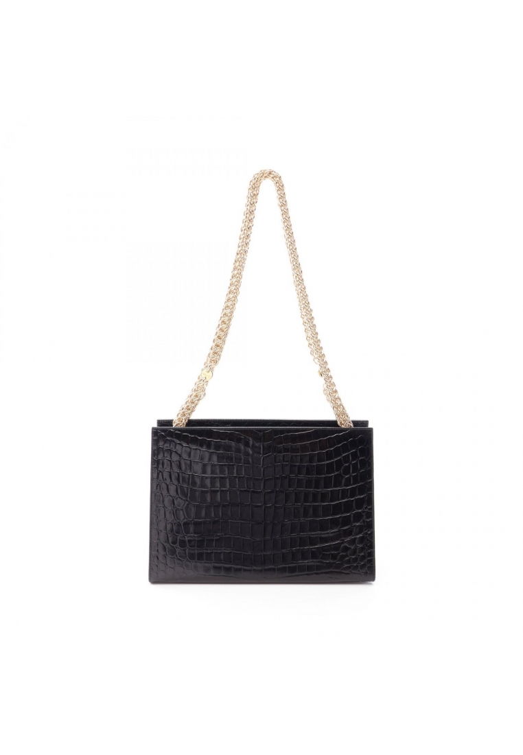Salvatore Ferragamo Pre-Loved Salvatore Ferragamo croc embossed chain shoulder bag leather black