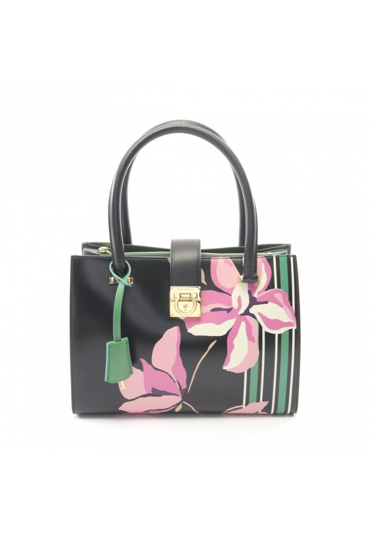 Salvatore Ferragamo Pre-Loved Salvatore Ferragamo Gancini flower Handbag leather black multicolor