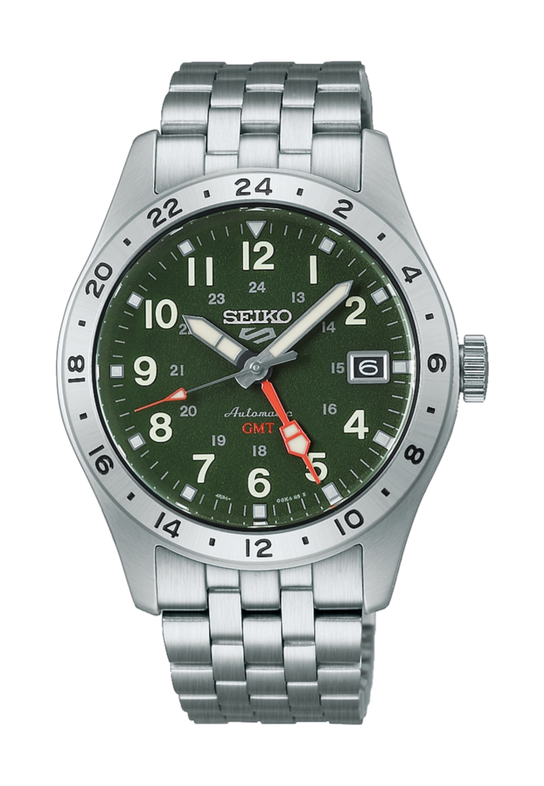 Seiko Seiko 5 Sports Field Series GMT In Khaki Drill 24-Hour GMT Bezel Green Dial Stainless Steel Ba