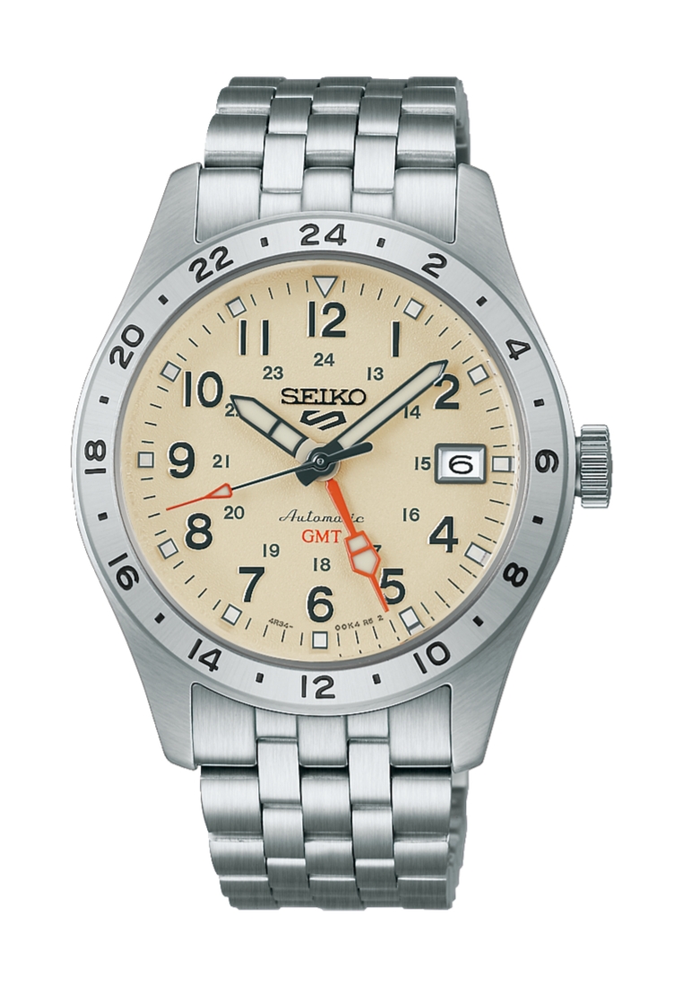Seiko Seiko 5 Sports Field Series GMT In Desert Sand 24-Hour GMT Bezel Ivory Dial Stainless Steel Ba