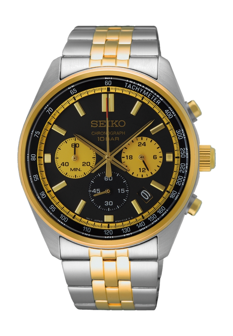 Seiko Seiko Gent Conceptual Chronograph Black Dial Two-Tone Stainless Steel Band Quartz Watch SSB430