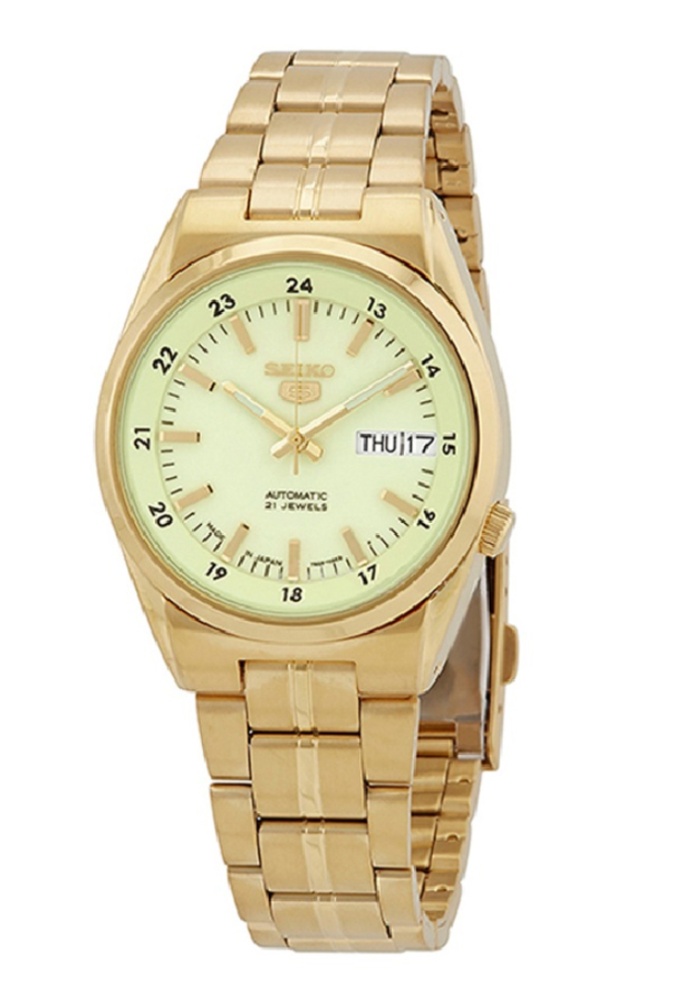 Seiko 21 Jewels SNK578J Men's Automatic Watch Gold Stainless Steel Strap