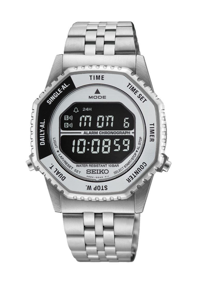 Seiko Seiko Rotocall Re-issue Digital Quartz Watch In Monochrome Color Scheme Stainless Steel Band H