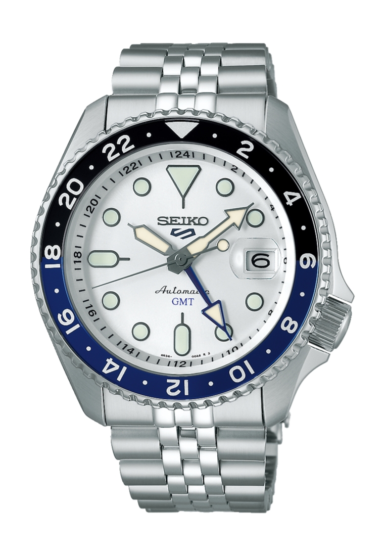 Seiko Seiko 5 Sports SKX GMT Sky Blue, Silver Cloud White Dial Stainless Steel Band Automatic Watch 