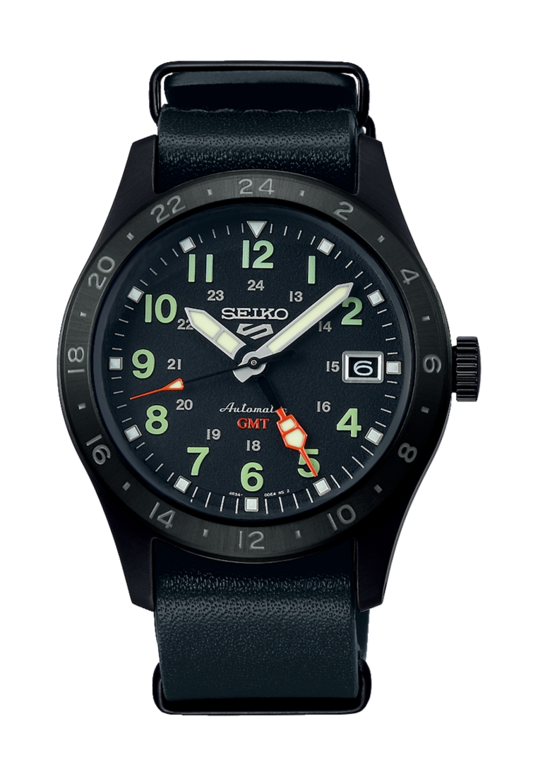 Seiko Seiko 5 Sports Field ‘Deception’ Mechanical GMT Calfskin Leather Strap Automatic Watch SSK025K